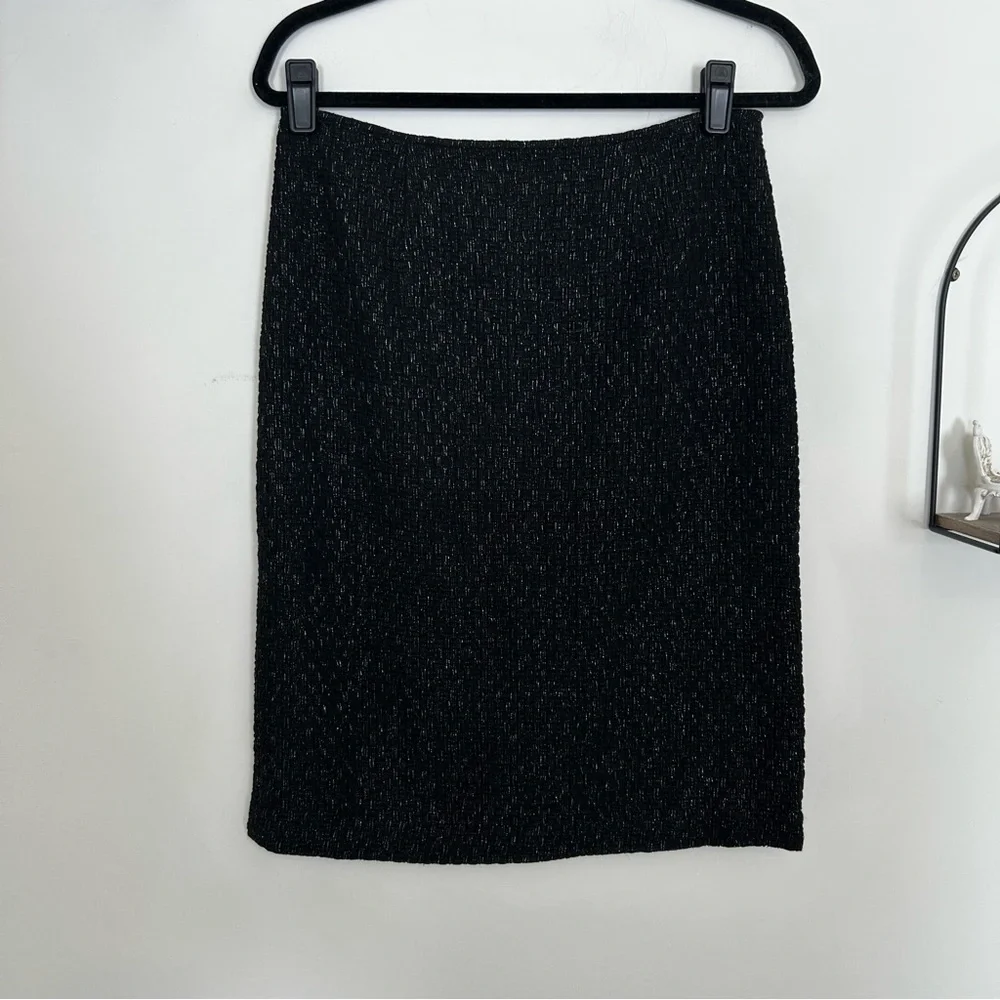 Rickie Freeman Teri Jon Black Woven Knee Length Pencil Skirt Size 6